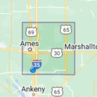 Map highlighting Story County, Iowa, with Ames and major connecting highways.