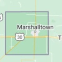 Map of Marshall County Iowa showing Marshalltown and major roadways.