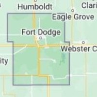 Map of Webster County, Iowa showing Fort Dodge, Webster City, and surrounding towns
