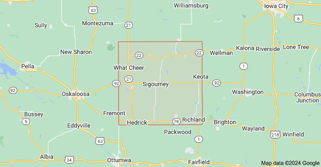 Outline map of Iowa with Keokuk County highlighted