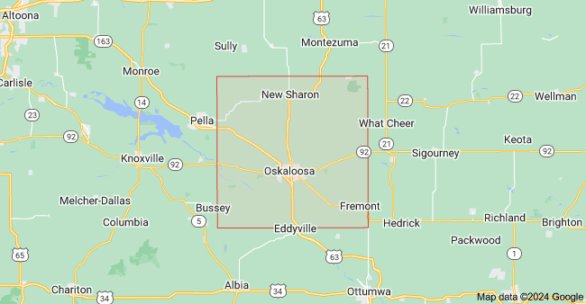 Outline map of Iowa with Mahaska County highlighted\