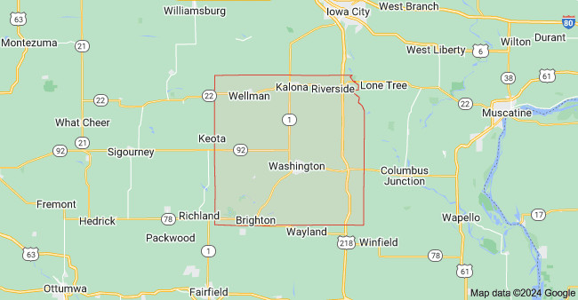 Outline map of Iowa with Washington County highlighted
