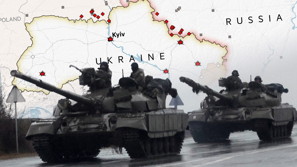 Military tanks moving through Ukraine during the ongoing conflict affecting global agricultural markets