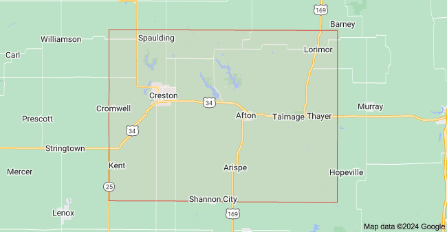 Union County Iowa map showing county boundaries and surrounding towns