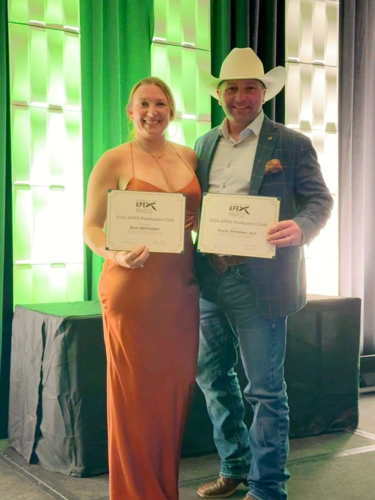 David and Ann Whitaker recognized as part of RLI’s APEX Producers Club for 2024 land sales excellence