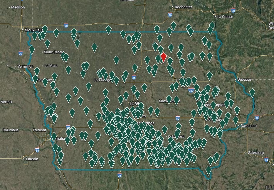 Map showing active farmland listings across the Midwest illustrating the Midwest farmland market 2025