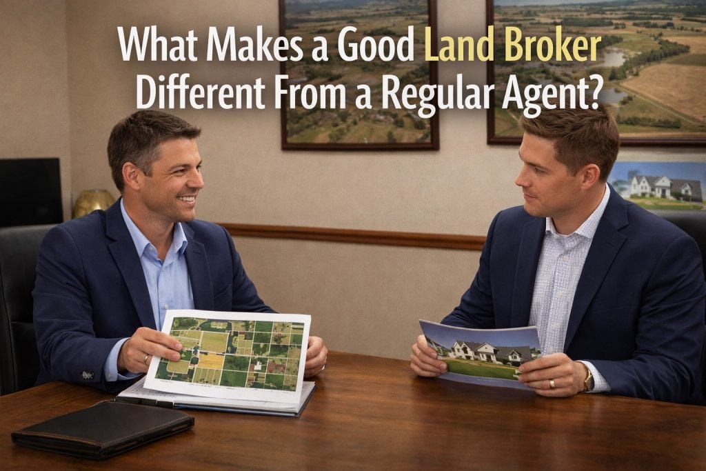 land broker explaining differences to real estate agent during meeting