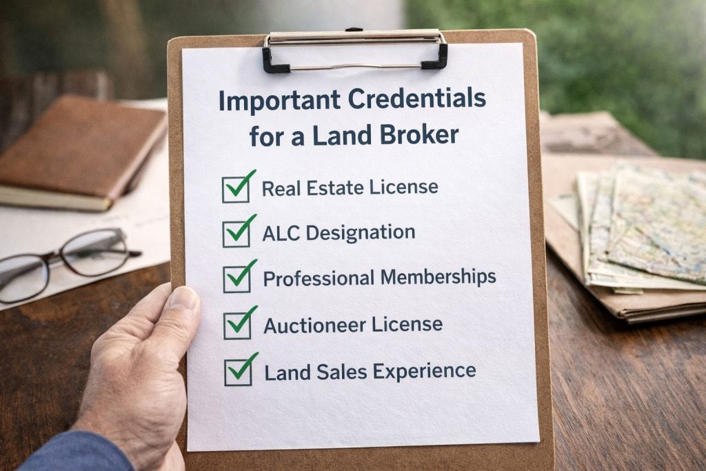 land broker credentials checklist including real estate license and ALC designation