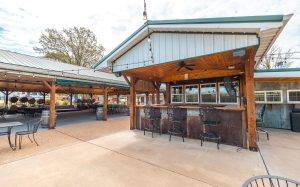 Route 66 property for sale Missouri featuring covered patio event venue seating area in Leasburg Crawford County Missouri