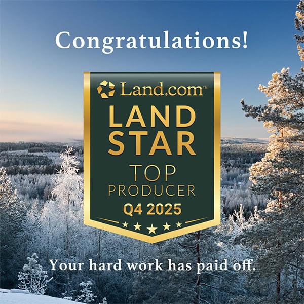 Land.com Land Star Award Top Producer Q4 2025 recognizing Whitaker Marketing Group for rural land sales performance