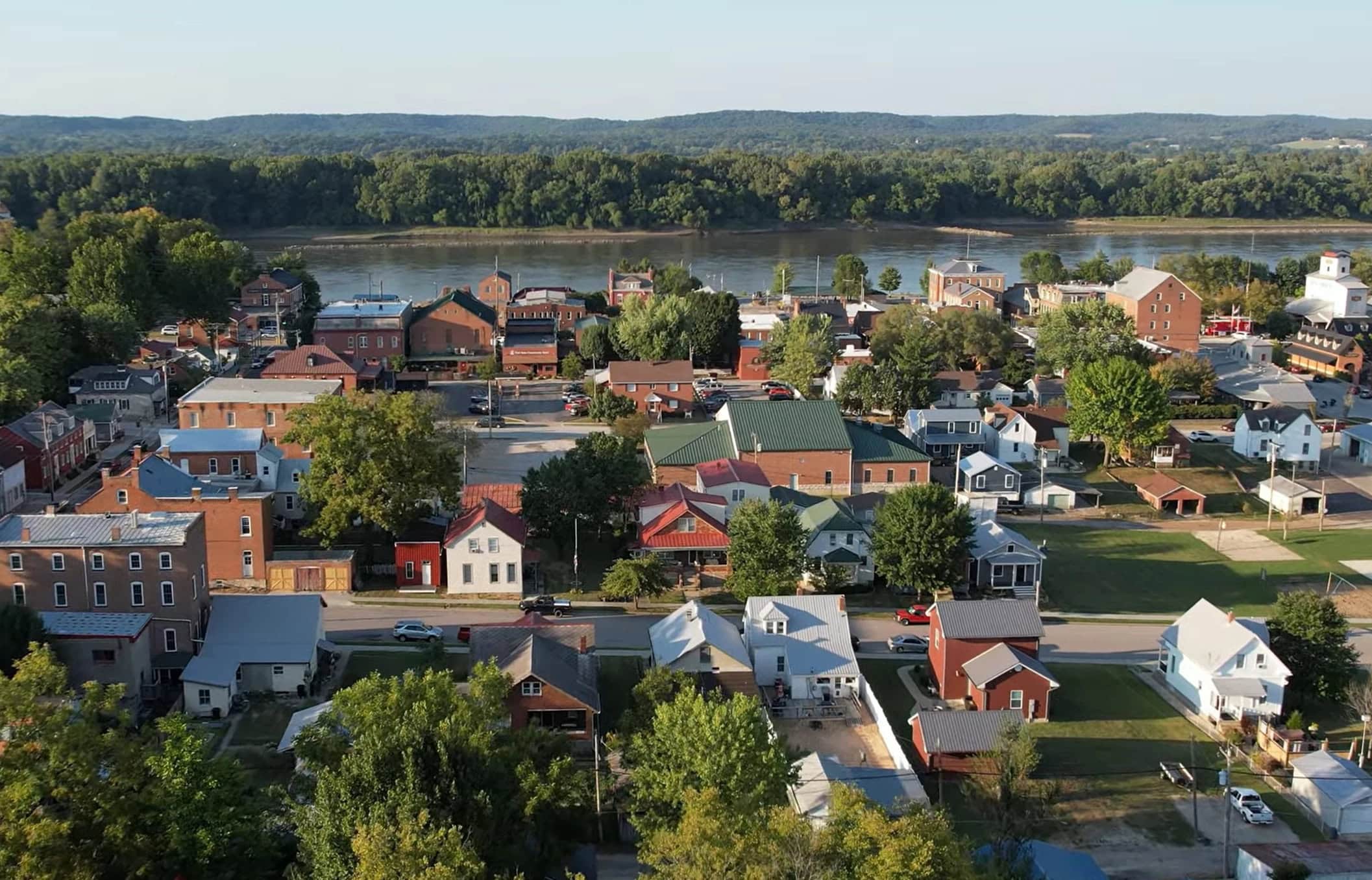 Small-town Missouri community with homes and rural landscape