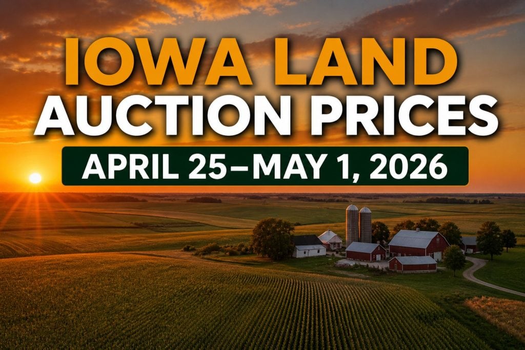 Iowa land auction results April 25 to May 1 2026 farmland prices at sunset
