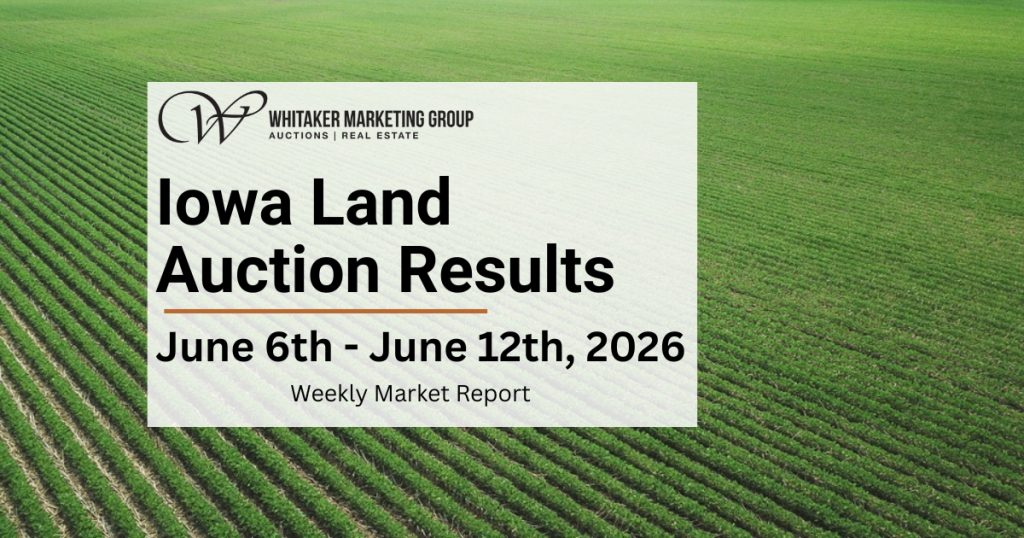 Iowa farmland auction results market update showing June 6-12, 2026 land sales and farmland values across Iowa