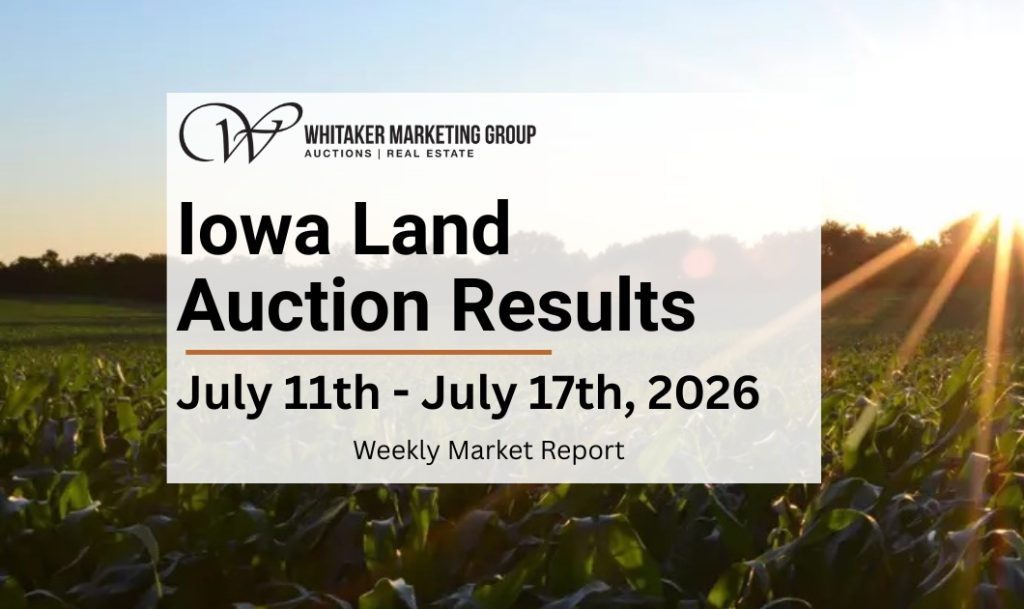 Iowa land auction results and farmland sales report for July 11-17, 2026 featuring weekly Iowa farmland market data.